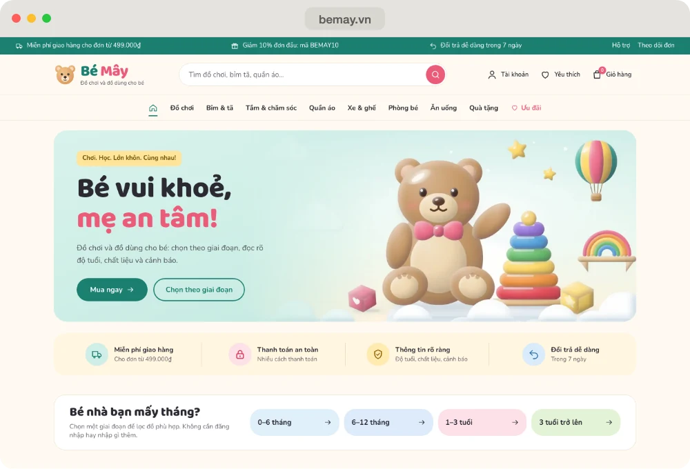 Website mẫu Bé Mây, ngành mẹ & bé