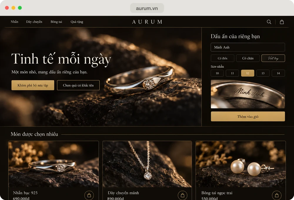 Website mẫu Aurum, ngành trang sức