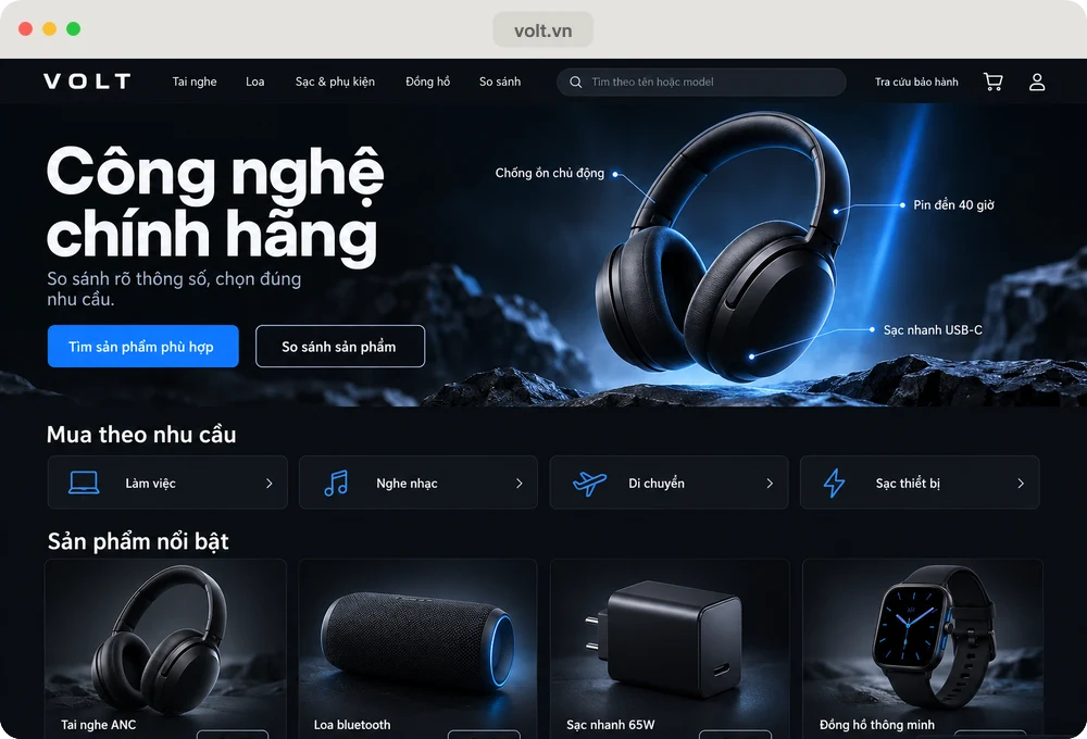 Website mẫu Volt, ngành điện máy