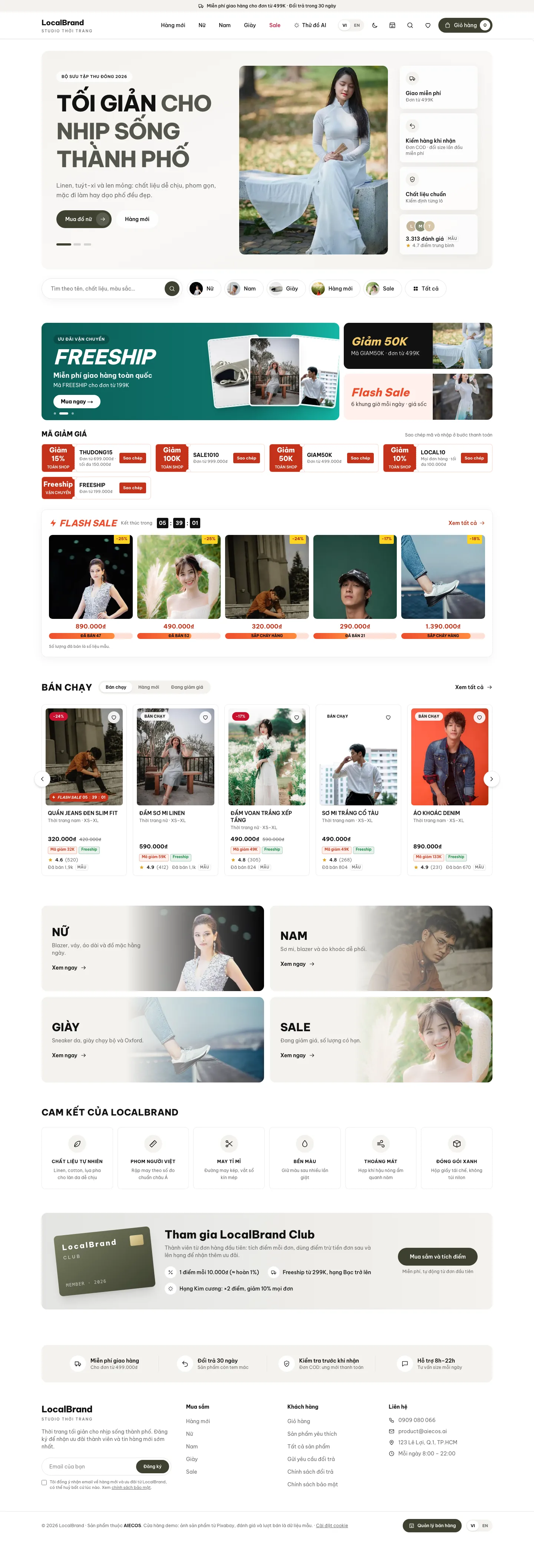 Trang chủ LocalBrand trên máy tính, website mẫu ngành thời trang