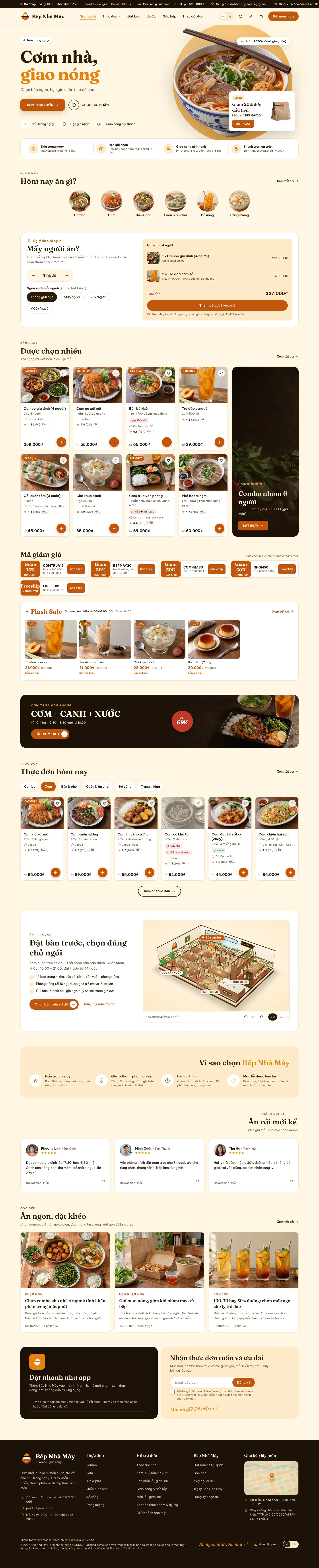 Trang chủ Bếp Nhà Mây trên máy tính, website mẫu ngành F&B