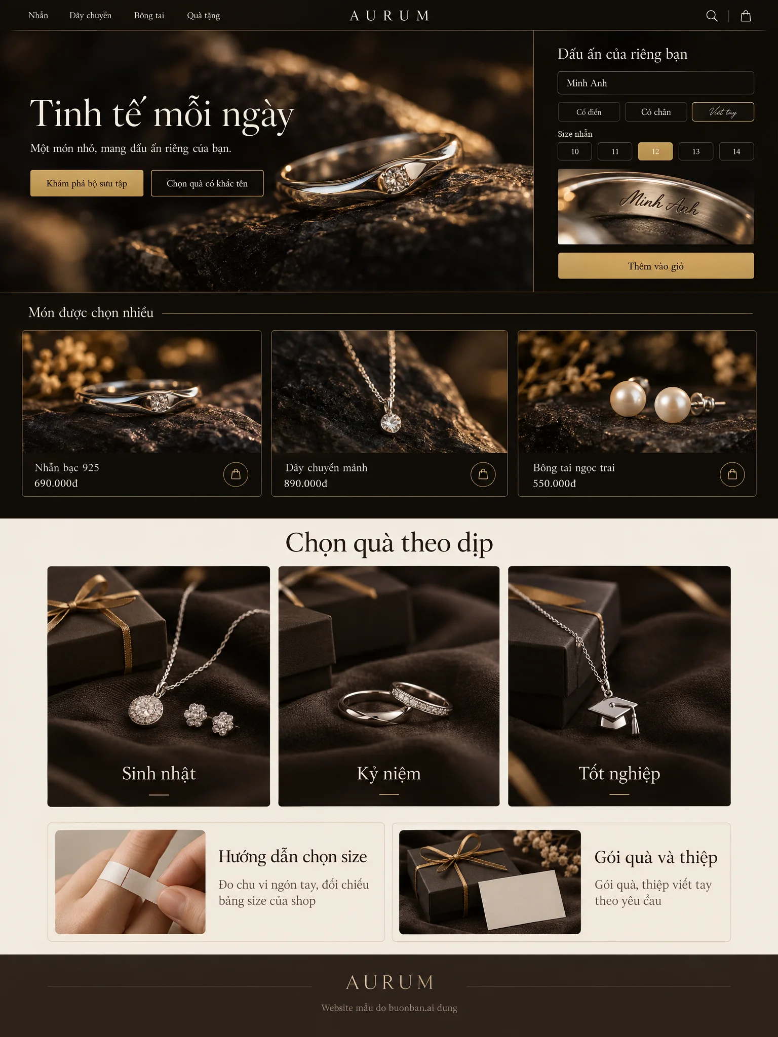 Trang chủ Aurum trên máy tính, website mẫu ngành trang sức