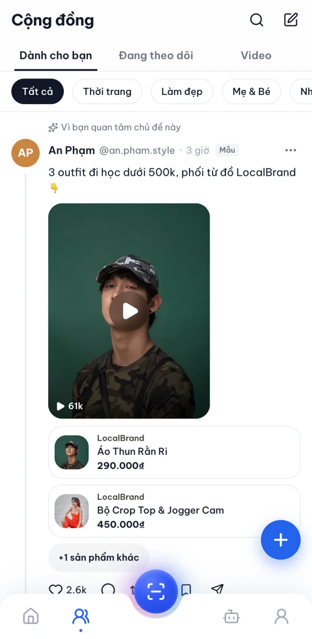 Bảng tin cộng đồng của app buonban.ai với một video review