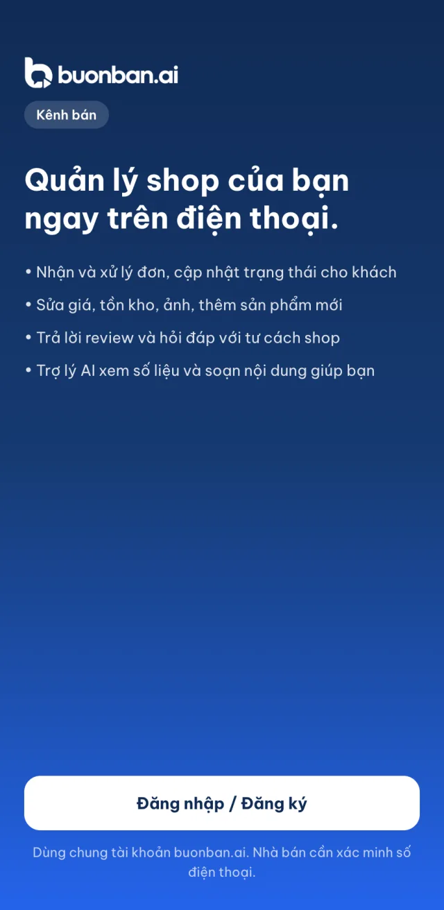 Màn hình đầu của Kênh bán trên app buonban.ai